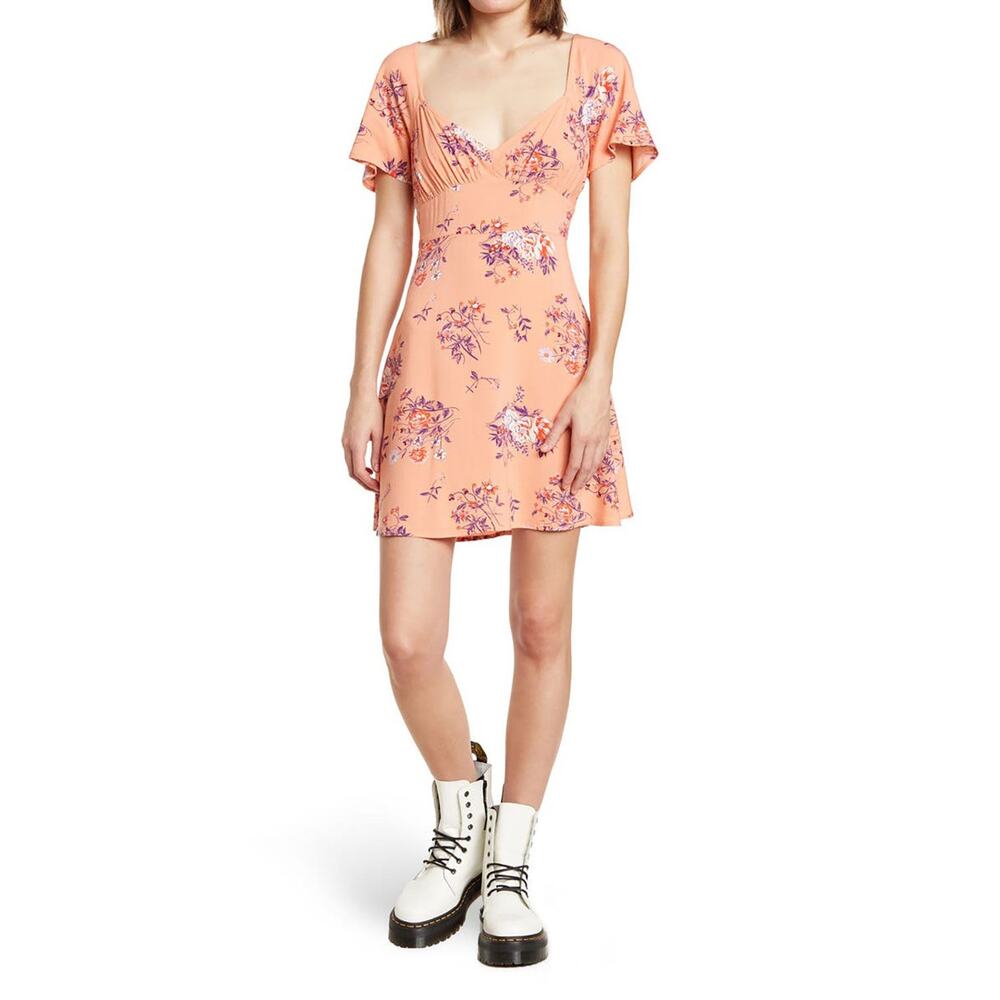 Abound Short Sleeve Skater Dress In Coral Aster Bouquet, Size L